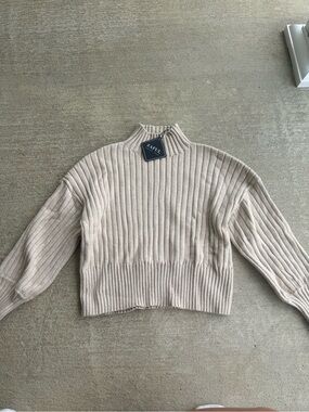 Zaful Cream Ribbed Cropped Turtleneck Sweater